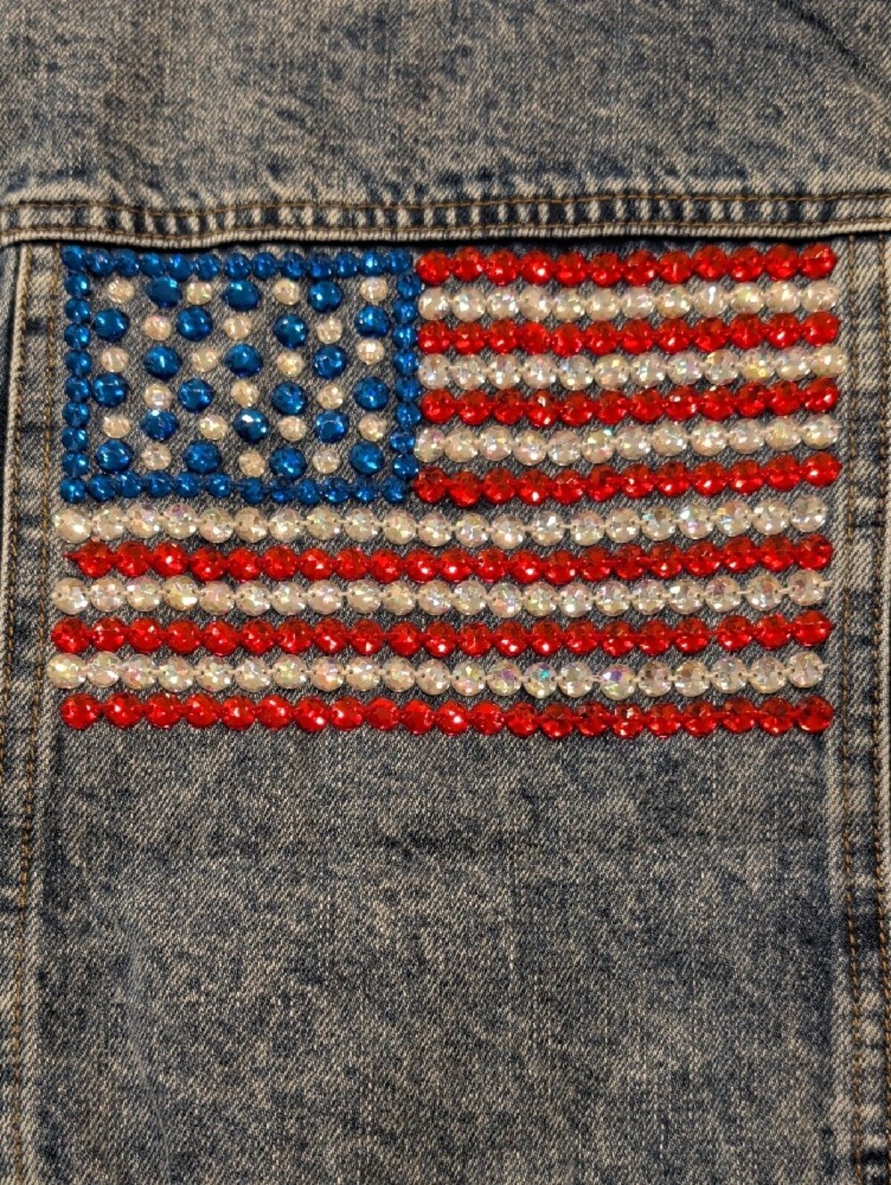 Lola and The Boys Crystal Embellished American Flag Denim Jacket Standout Piece